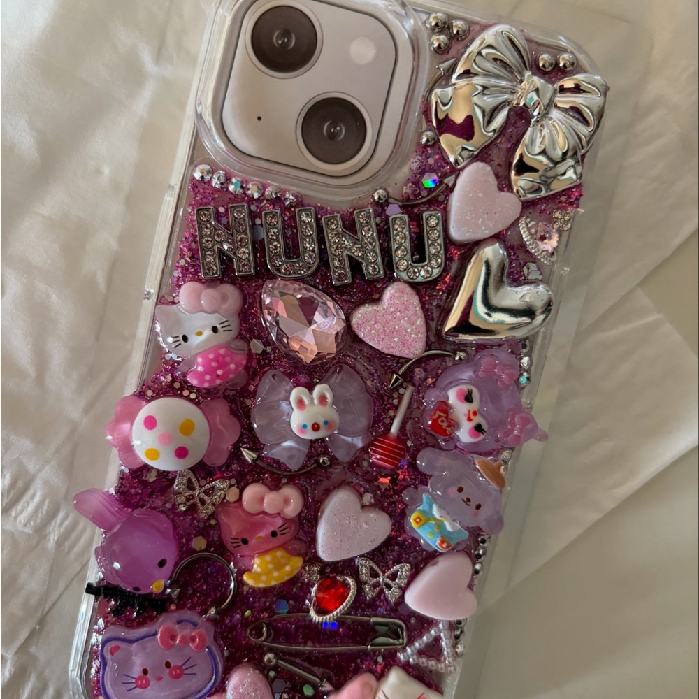 Pink and Silver Cartoon Character Phone Case with 3D Charms